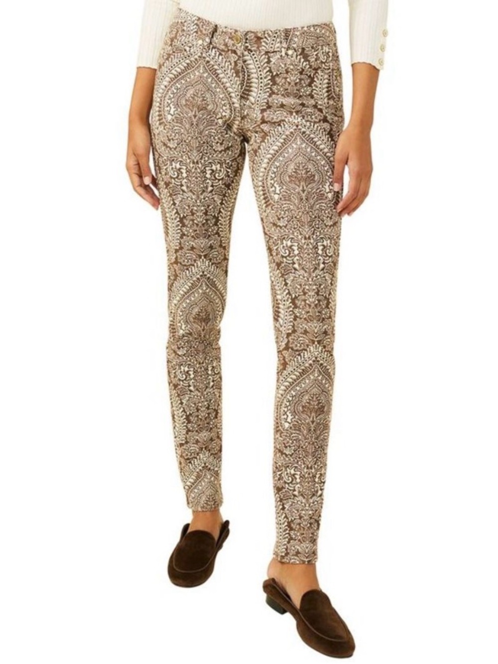 J. McLaughlin Lexi Brown/Off-White Mega Ravi Paisley Boho Print Pant Jeans Sz 12 - Picture 3 of 17